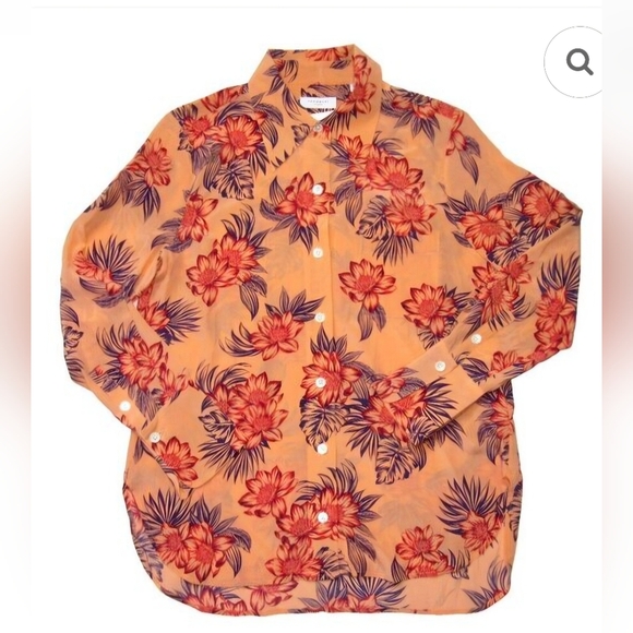 NWT Equipment "Quinne" in Cantaloupe Floral Silk Oversized Button Down, Size M - Picture 2 of 5